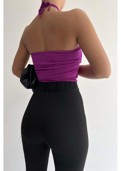 Halka Tokalı Cut Out Top Bluz Mor - 1514.9135. modelleri