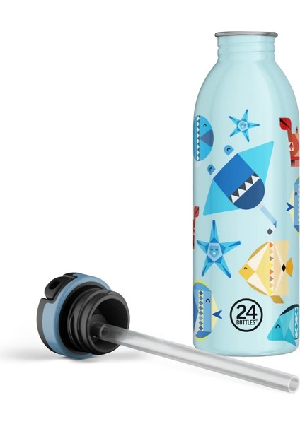 Kids Bottle Sea Friends Pipetli Paslanmaz Çelik Çocuk Su Matarası 500 ml fırsatları