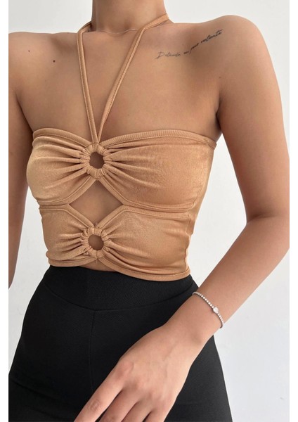 Halka Tokalı Cut Out Top Bluz Camel - 1514.9135. fiyatları