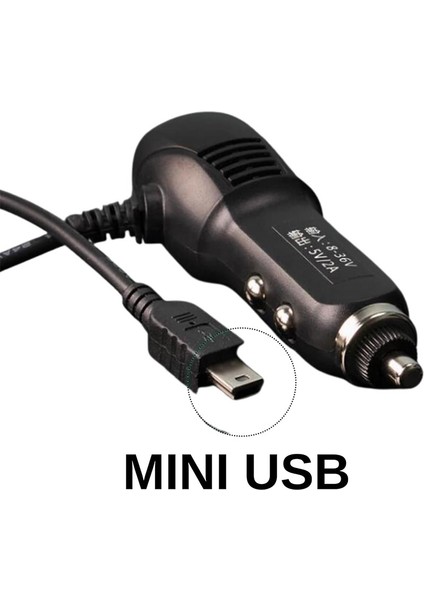 5V 2A Araç Navigasyon Şarj Adaptörü 5 Pin Mini USB + USB Şarj Cihazı 3m