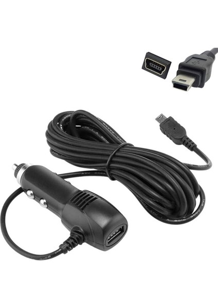 5V 2A Araç Navigasyon Şarj Adaptörü 5 Pin Mini USB + USB Şarj Cihazı 3m