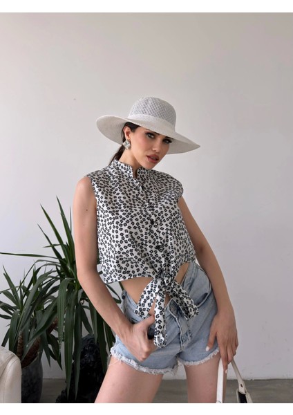 Çiçek Desenli Bağlama Detaylı Crop Gömlek Bluz modelleri