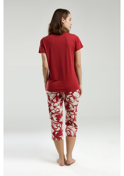 Kadın Bisiklet Yaka Kısa Kollu Kapri Pijama Takım indirimleri