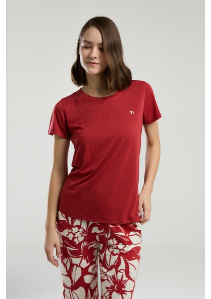 Kadın Bisiklet Yaka Kısa Kollu Kapri Pijama Takım