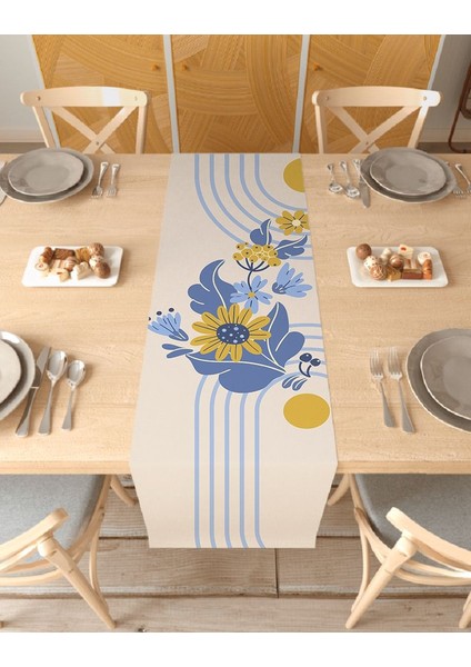 Çiçek Bohem Desenli Özel Tasarım Runner Dijital Baskılı Dekoratif Masa Örtüsü Modern Ev Dekorasyonu