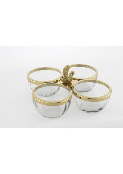 Gold Metalli 4 Bölmeli Cam Çerezlik 22X12CM fiyatları