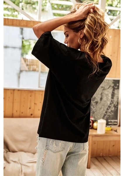 Antrasit Oversize Aloha Baskılı Kadın T-Shirt fiyatları