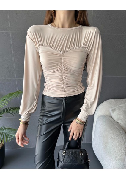 Bisiklet Yaka Drape Detaylı Bluz