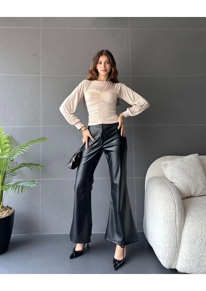 Bisiklet Yaka Drape Detaylı Bluz