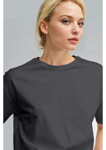 Kadın Antrasit %100 Pamuk Nefes Alan Bisiklet Yaka Regular Fit Normal Kesim Baskisiz Basic T-Shirt fiyatları