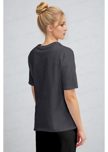Kadın Antrasit %100 Pamuk Nefes Alan Bisiklet Yaka Regular Fit Normal Kesim Baskisiz Basic T-Shirt modelleri