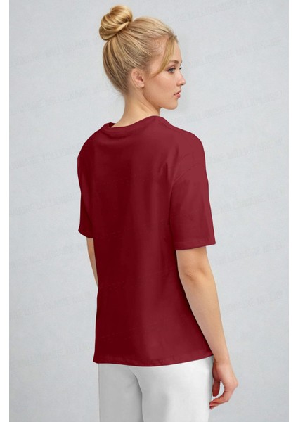 Kadın Bordo %100 Pamuk Nefes Alan Bisiklet Yaka Regular Fit Normal Kesim Baskisiz Basic T-Shirt modelleri