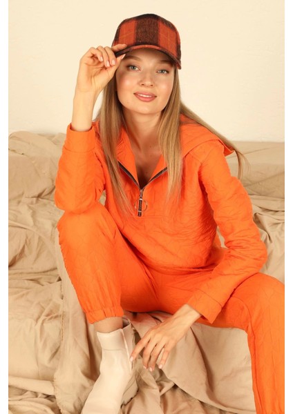 Jakar Kumaş Kapüşonlu Kapitone Takım-Oranj fiyatları