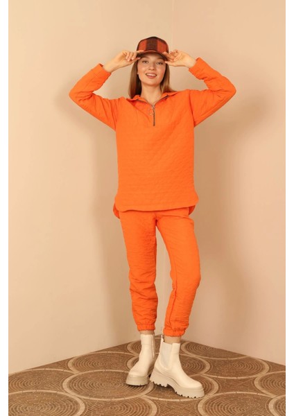 Jakar Kumaş Kapüşonlu Kapitone Takım-Oranj modelleri