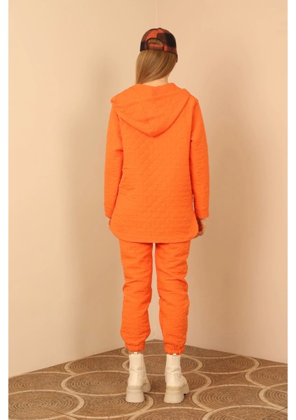 Jakar Kumaş Kapüşonlu Kapitone Takım-Oranj fırsatları