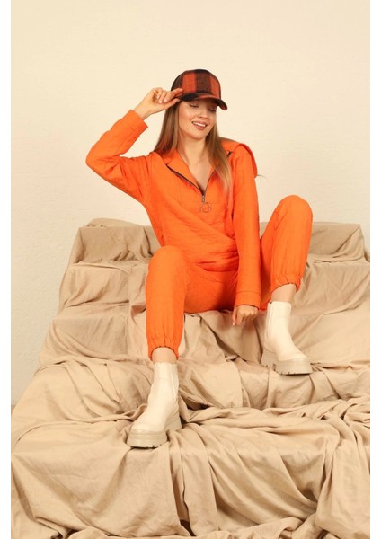 Jakar Kumaş Kapüşonlu Kapitone Takım-Oranj indirimleri