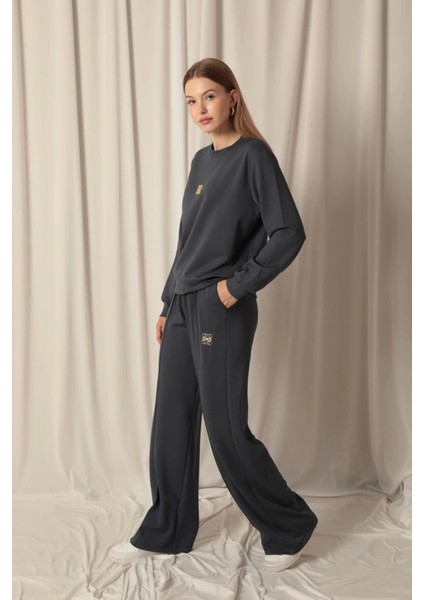 Modal Kumaş Metal Aksesuarlı Kadın Antrasit Takım indirimleri
