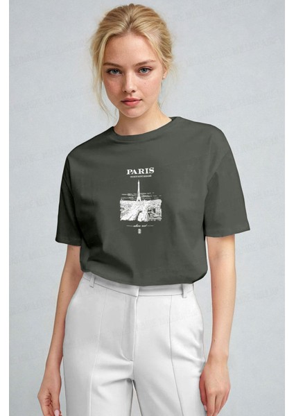 Kadın Haki Paris Regular Fit Normal Kalıp T-Shirt