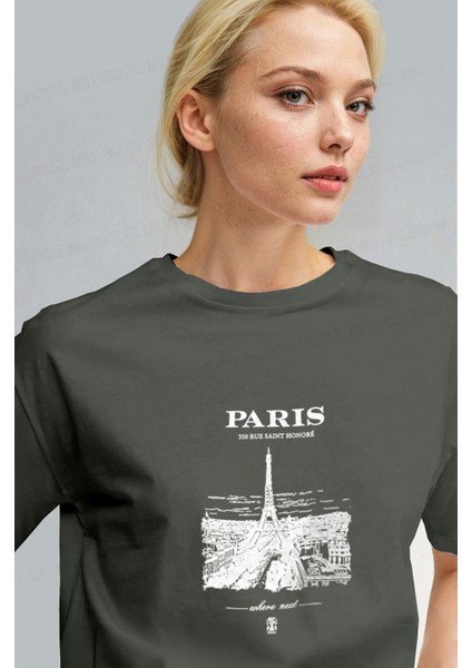 Kadın Haki Paris Regular Fit Normal Kalıp T-Shirt fiyatları
