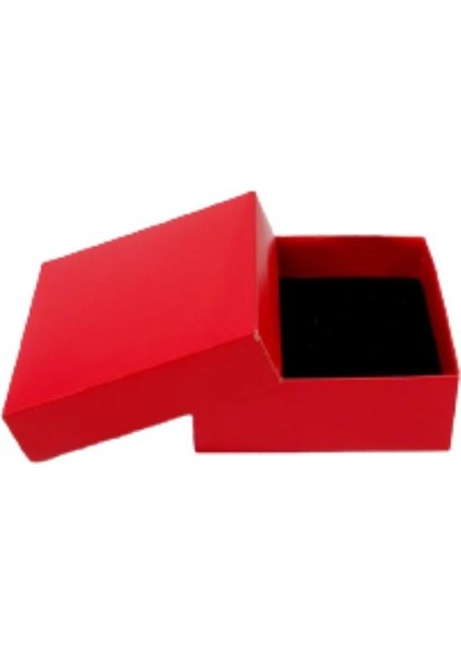 Kırmızı Takı Kutusu, 12X12X3 Cm, 50 Adet, Tam Kapaklı, Selefonlu ve Süngerli