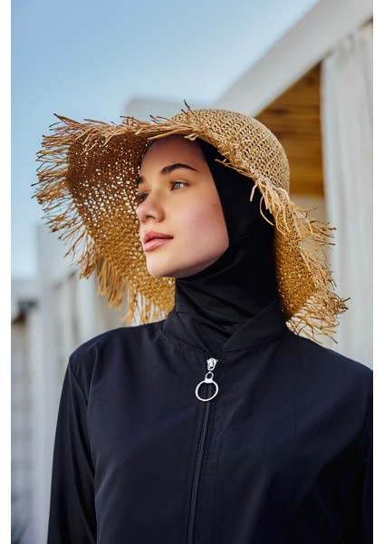 Saçak Püskül Detaylı El Örgü Hasır Şapka RŞ-2097 CAMEL01 modelleri