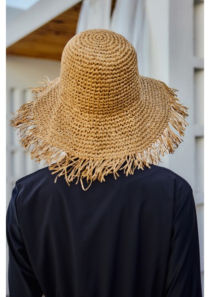 Saçak Püskül Detaylı El Örgü Hasır Şapka RŞ-2097 CAMEL01 fırsatları