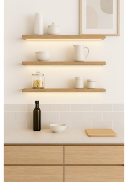 40 cm 3lü Safir Meşe Mdf Uçan Duvar Rafı Gizli Bağlantı Kitaplık Ahşap modelleri