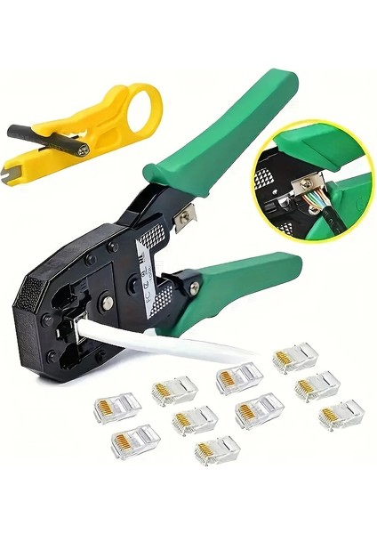Network Aksesuar RJ45 8P8C CAT5E/CAT6 RJ11 Utp Jak Sıkma Cakma Pensesi Internet Ethernet Sıkma Pensesi + 100 Adet Jak