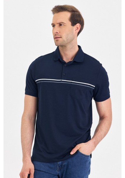 Erkek Polo Yaka, Çift Çizgili ,cepli T-Shirt