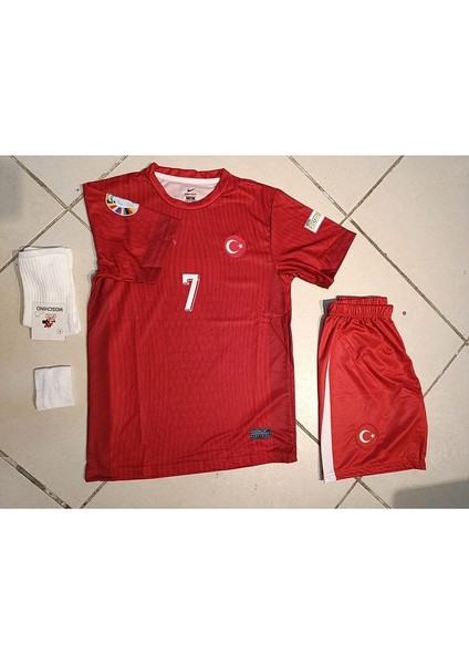 Türkiye Kerem Aktürkoğlu Kırmızı 4 Lü Çocuk Futbol Forma. Şort+Forma+Çorap+Bileklik