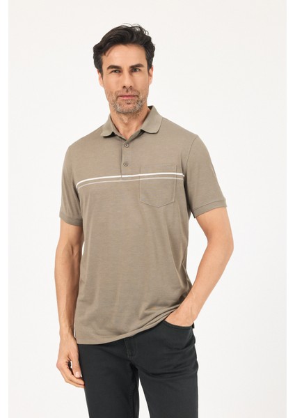 Erkek Polo Yaka, Çift Çizgili ,cepli T-Shirt