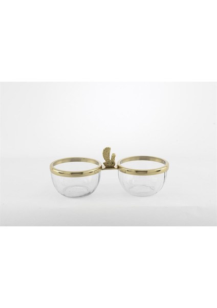 Gold Metalli 2 Bölmeli Cam Çerezlik 25X11X10CM