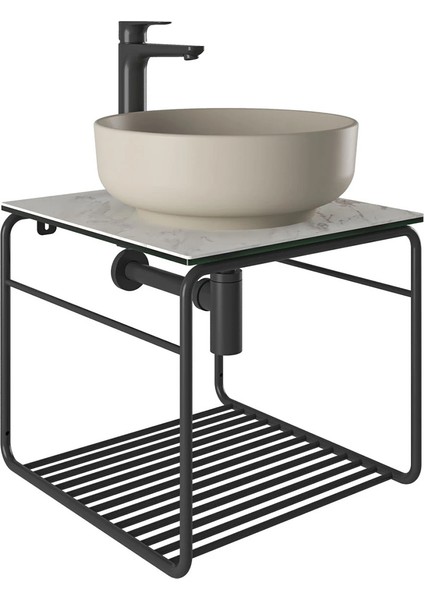 Volo 45 cm Yuvarlak Mat Vizon Lavabolu Metal Banyo Mobilya Seti 310300104138