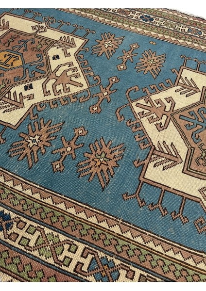 El Dokuma Vintage Milas Halısı 160X255 Turkuaz Mavi Eskitme Halı fiyatları