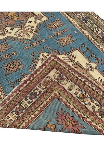 El Dokuma Vintage Milas Halısı 160X255 Turkuaz Mavi Eskitme Halı fırsatları