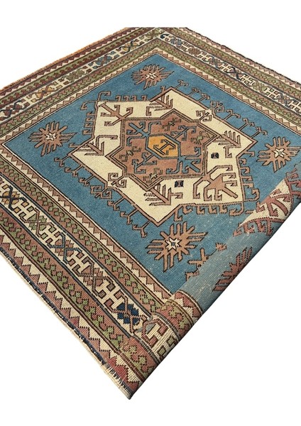 El Dokuma Vintage Milas Halısı 160X255 Turkuaz Mavi Eskitme Halı indirimleri