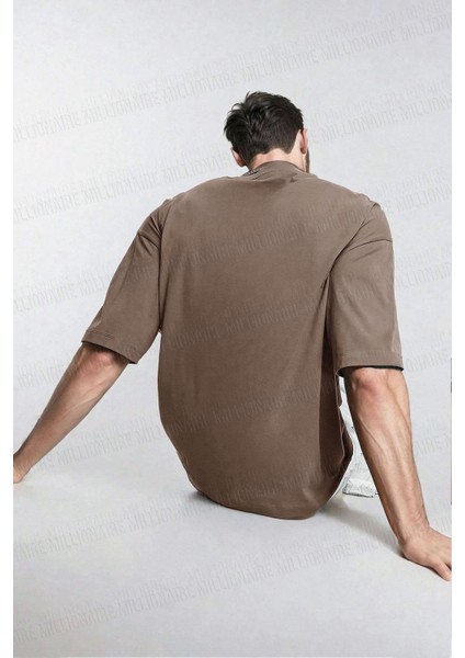 Erkek Mocha Kahverengi Basic Düz Baskısız Oversize Salas T-Shirt fiyatları