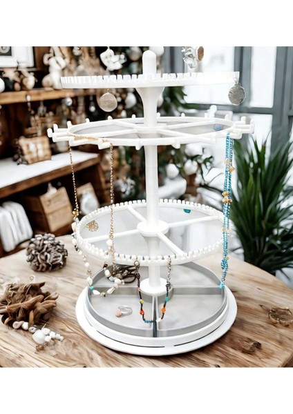 Çok Katlı Döner Takı Organizeri, Beyaz, Şık ve Pratik Saklama Çözümü