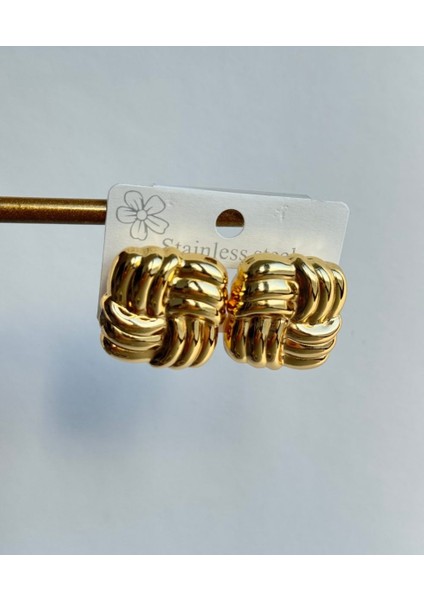 316 L Çelik Gold Kare Düğme Küpe