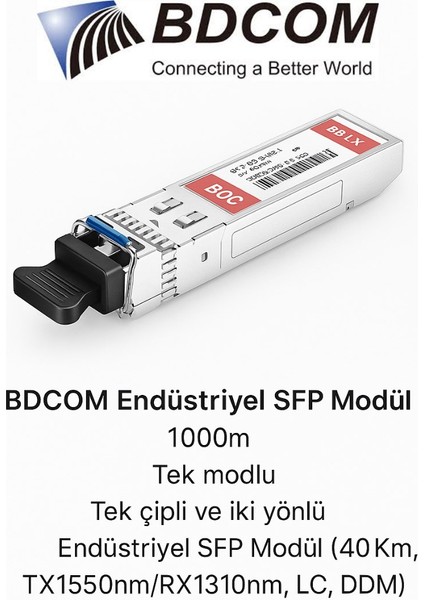 1000Mbps Endüstriyel Tek Modlu SFP Modül | 40Km, Fiber Optik İletim