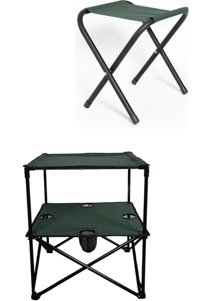 Yeşil Katlanır Masa ve Kamp Taburesi Seti, Pratik ve Şık Outdoor Ürünleri