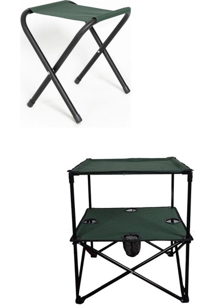 Yeşil Katlanır Masa ve Kamp Taburesi Seti, Pratik ve Şık Outdoor Ürünleri
