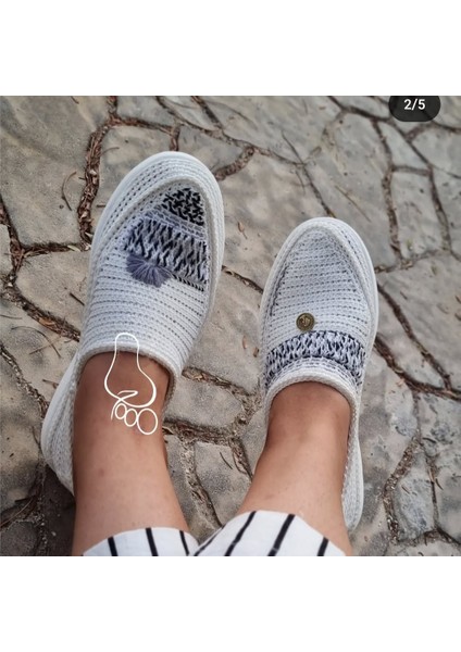 Beyaz Örgülü Siyah Nakışlı El Dokuması Kadın Espadril fiyatları
