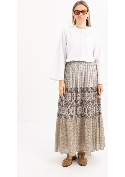 Kahve-Sarı-Beli Lastikli Fırfırlı Etek fiyatları