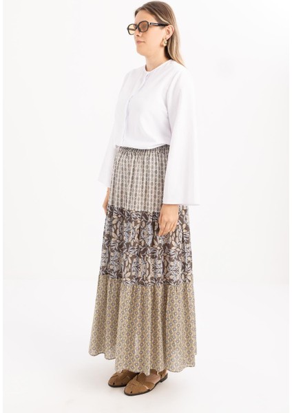 Kahve-Sarı-Beli Lastikli Fırfırlı Etek modelleri