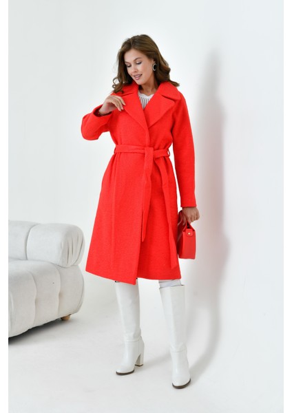 Ftz Women Kadın Geniş Yaka Kaban Kırmızı