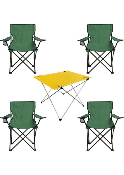 4'lü Katlanır Kamp Sandalyesi ve Masa Seti, Haki/sarı, Renkli, Taşınabilir, Rahat fiyatları