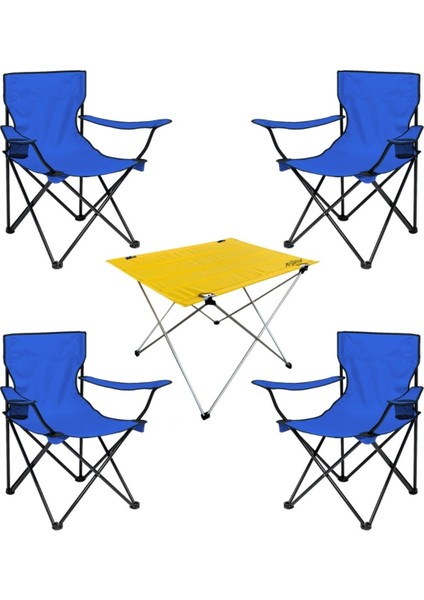 4'lü Katlanabilir Kamp Sandalye ve Masa Seti, Renkli, Hafif ve Pratik Kullanım