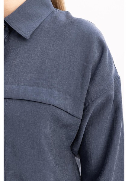 Indigo-Cepli Gizli Patlı Gömlek Tunik