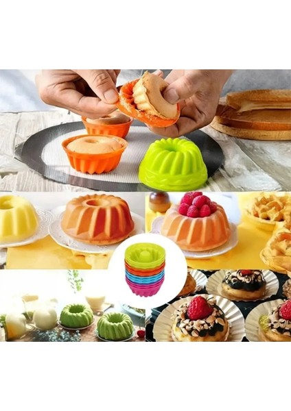 6 Lı Yıkanabilir Mini Kek Muffin Pişirme Kalıbı, Silikon Muffin, Cupcake Kalıbı Karma Renk